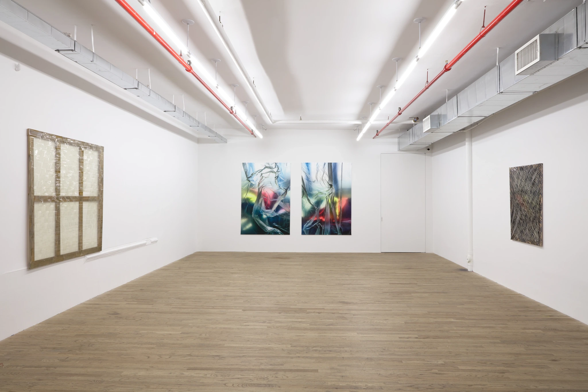 Installation view, Carla Accardi / Elisa Sighicelli 55 Walker, New York, 2020 [Bortolami, kaufmann repetto, Andrew Kreps]